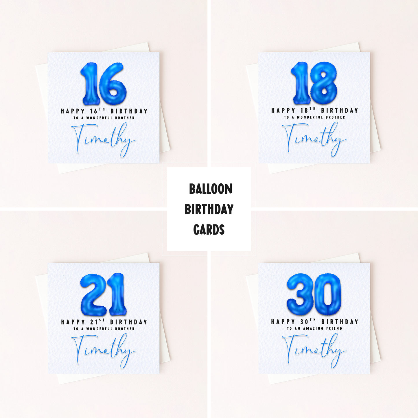 Milestone Blue Foil Birthday Balloon Card | 16 18 21 30 40 50 60 Birthday Card
