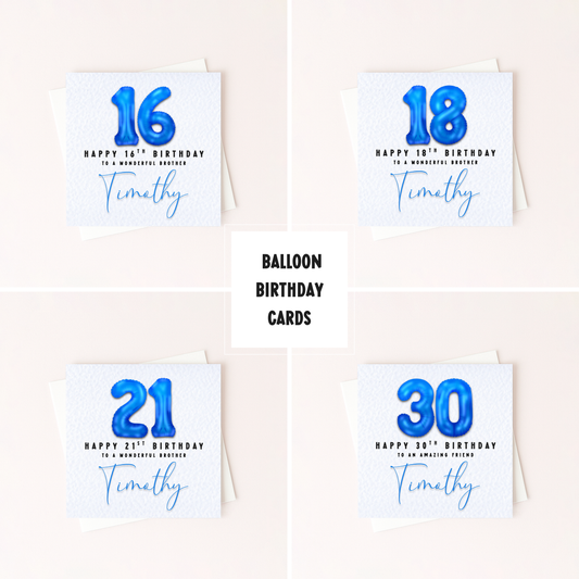 Milestone Blue Foil Birthday Balloon Card | 16 18 21 30 40 50 60 Birthday Card