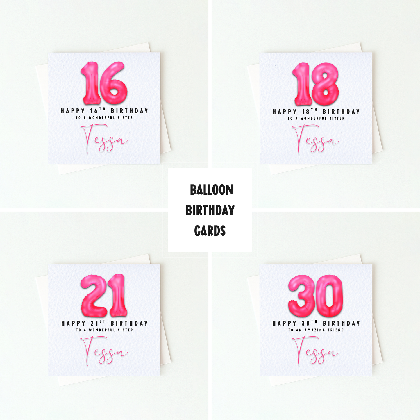 Milestone Pink Foil Birthday Balloon Card | 16 18 21 30 40 50 60 Birthday Card