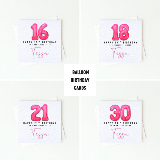 Milestone Pink Foil Birthday Balloon Card | 16 18 21 30 40 50 60 Birthday Card