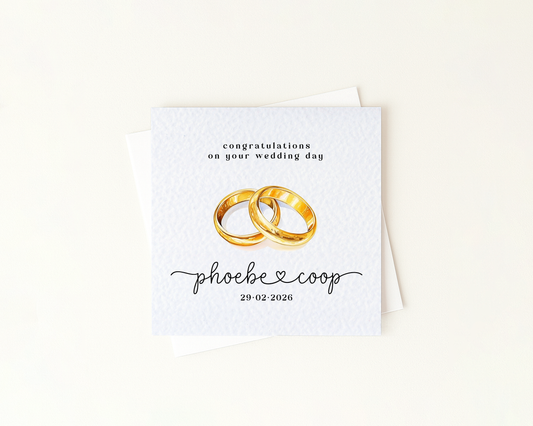 Personalised Wedding Rings Card | Custom Names & Date