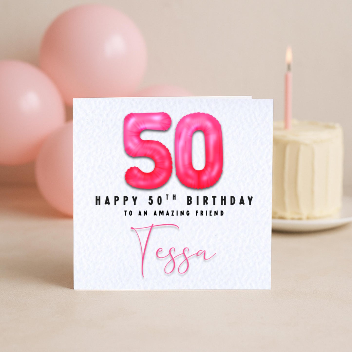 Milestone Pink Foil Birthday Balloon Card | 16 18 21 30 40 50 60 Birthday Card