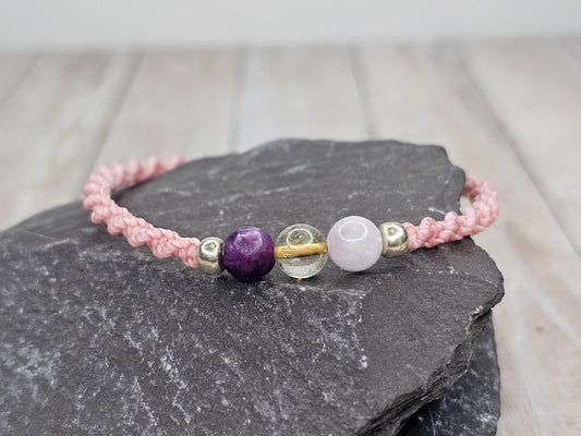Peace & Balance Crystal Bracelet | Kunzite, Rutilated Quartz, Lepidolite