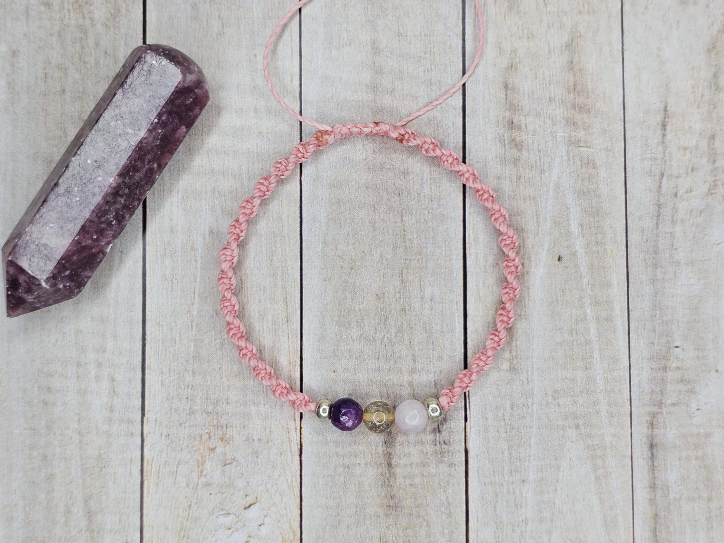 Peace & Balance Crystal Bracelet | Kunzite, Rutilated Quartz, Lepidolite