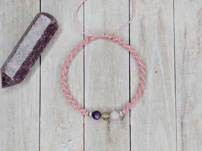 Peace & Balance Crystal Bracelet | Kunzite, Rutilated Quartz, Lepidolite