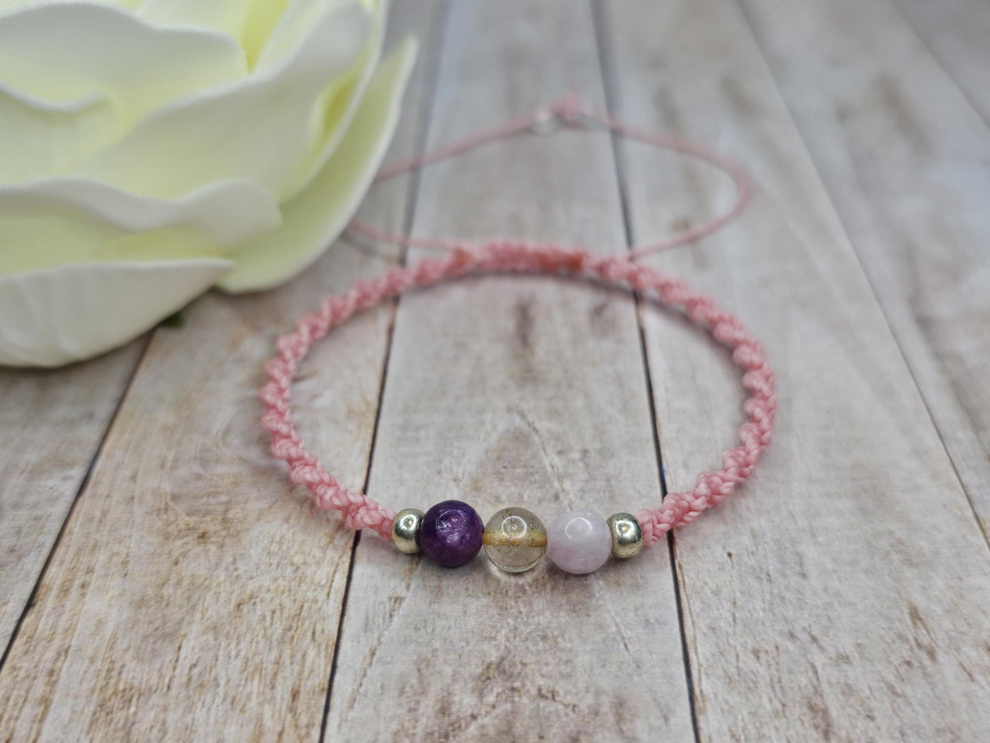Peace & Balance Crystal Bracelet | Kunzite, Rutilated Quartz, Lepidolite
