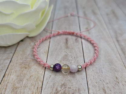 Peace & Balance Crystal Bracelet | Kunzite, Rutilated Quartz, Lepidolite