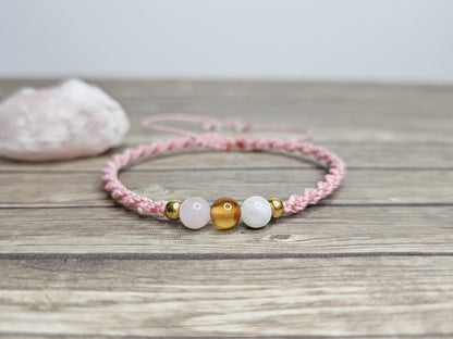 Divine Feminine Crystal Bracelet | Rose Quartz, Carnelian, Moonstone