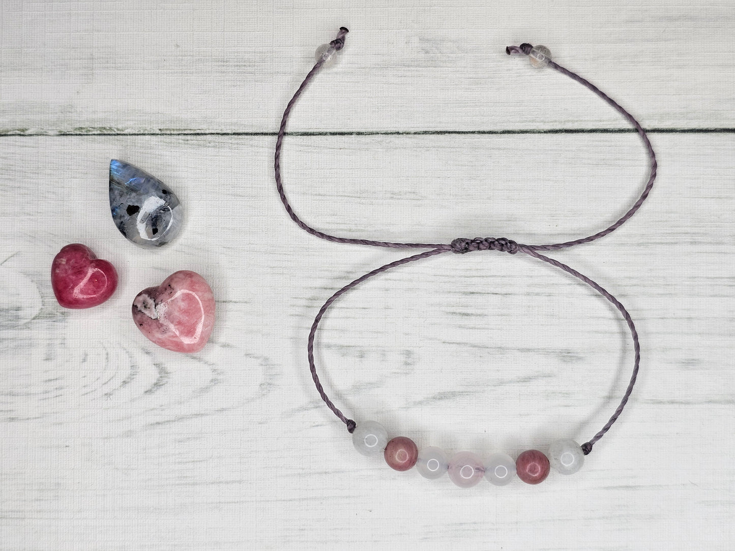 Nurturing Hope Crystal Bracelet | Moonstone, Rhodonite, White Agate, Rose Quartz