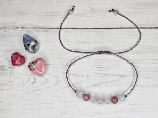 Nurturing Hope Crystal Bracelet | Moonstone, Rhodonite, White Agate, Rose Quartz