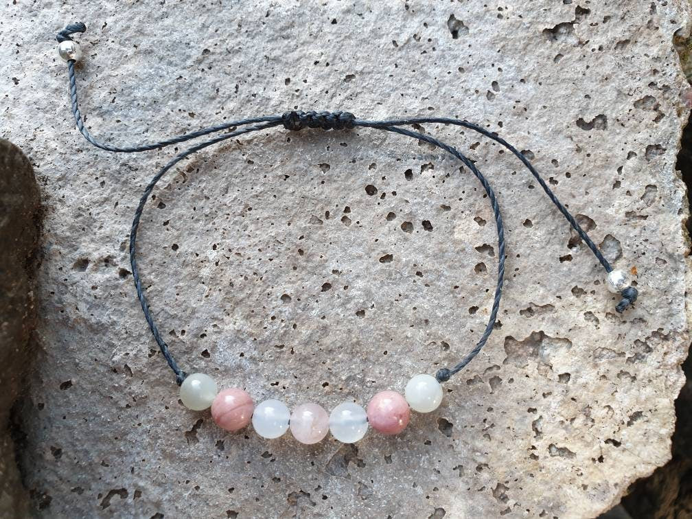 Nurturing Hope Crystal Bracelet | Moonstone, Rhodonite, White Agate, Rose Quartz