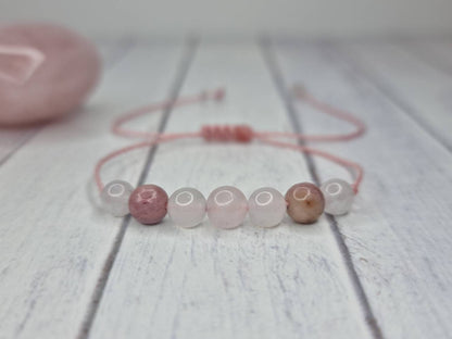 Nurturing Hope Crystal Bracelet | Moonstone, Rhodonite, White Agate, Rose Quartz
