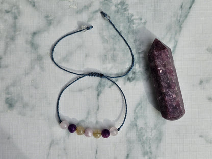 Inner Harmony Crystal Bracelet | Kunzite, Lepidolite, Rutilated Quartz, Rose Quartz