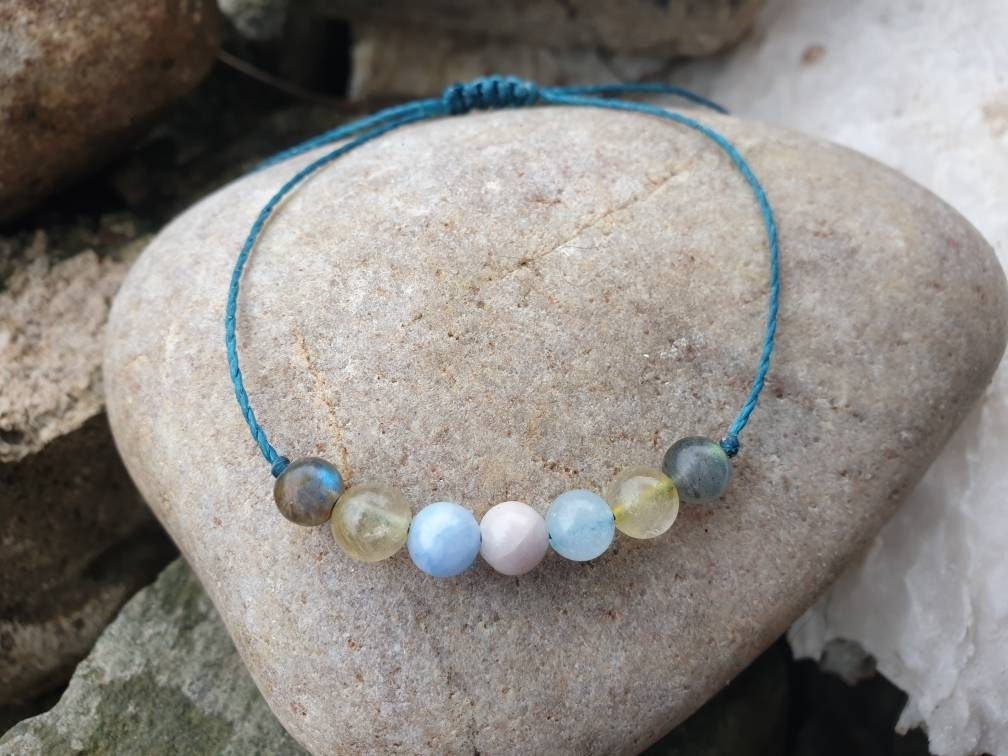 Calm & Tranquility Crystal Bracelet | Labradorite, Rutilated Quartz, Angelite, Kunzite