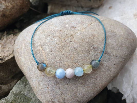 Calm & Tranquility Crystal Bracelet | Labradorite, Rutilated Quartz, Angelite, Kunzite