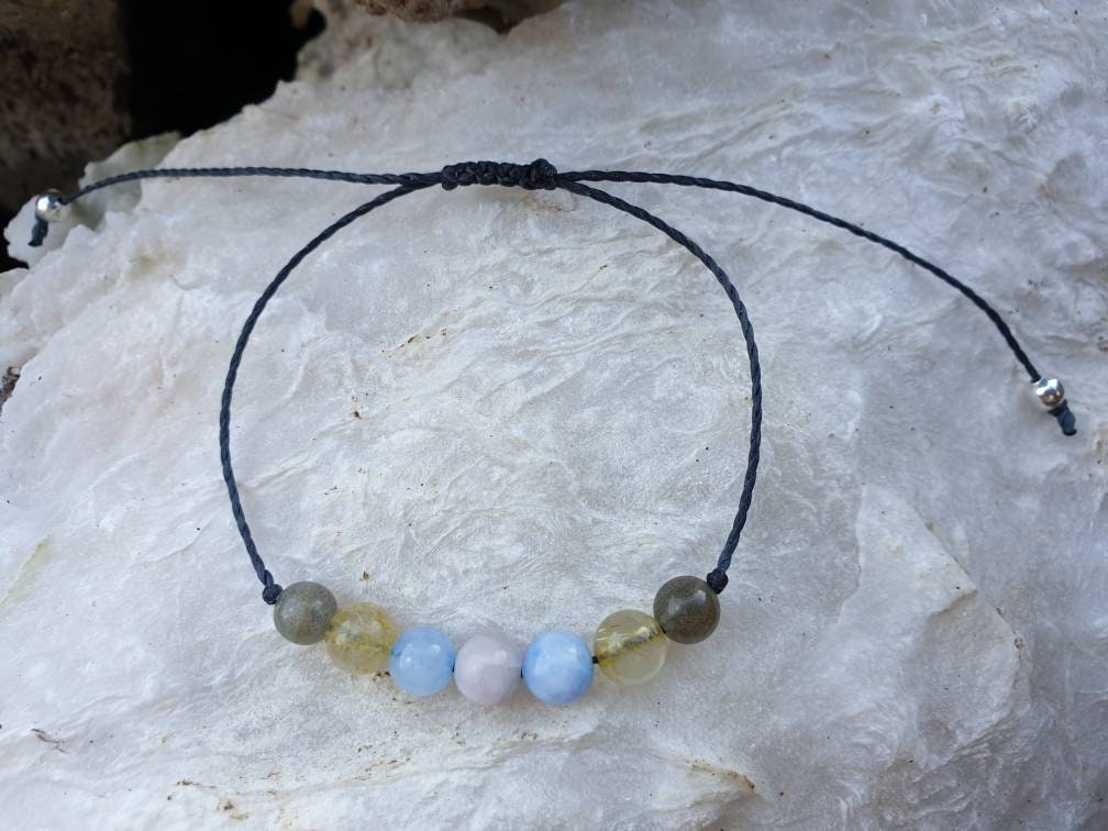Calm & Tranquility Crystal Bracelet | Labradorite, Rutilated Quartz, Angelite, Kunzite