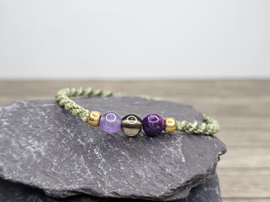 Grounded Strength Bracelet Crystal Bracelet | Lepidolite, Smoky Quartz, Amethyst