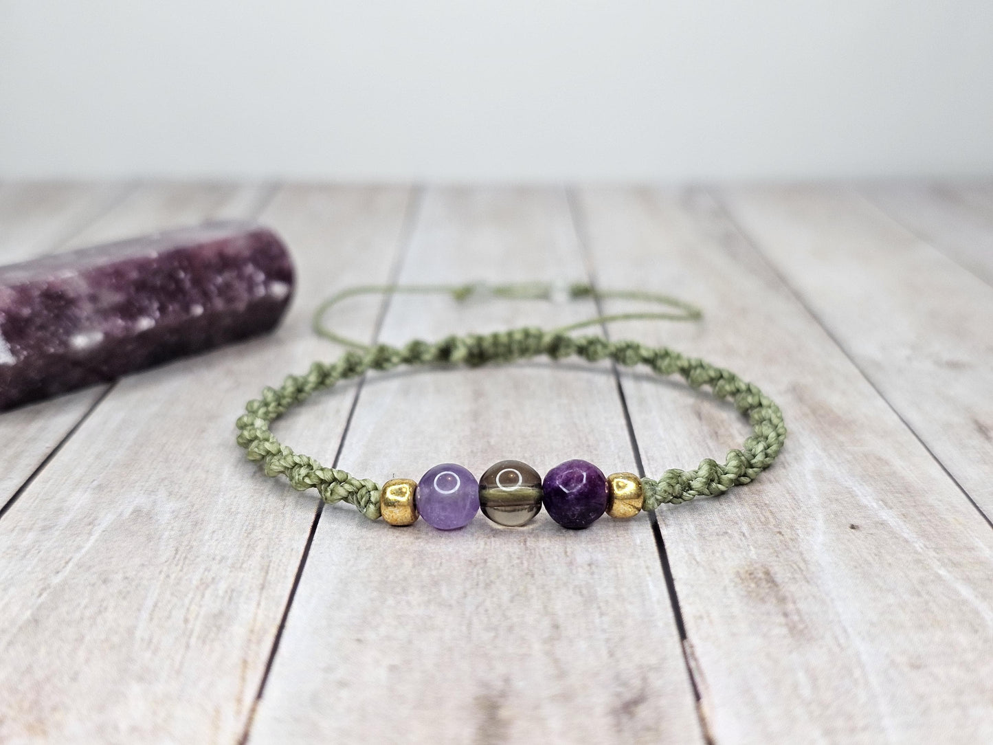 Grounded Strength Bracelet Crystal Bracelet | Lepidolite, Smoky Quartz, Amethyst