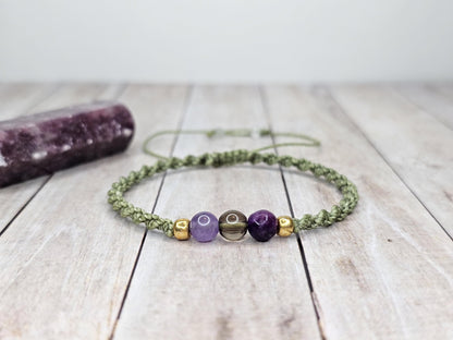 Grounded Strength Bracelet Crystal Bracelet | Lepidolite, Smoky Quartz, Amethyst