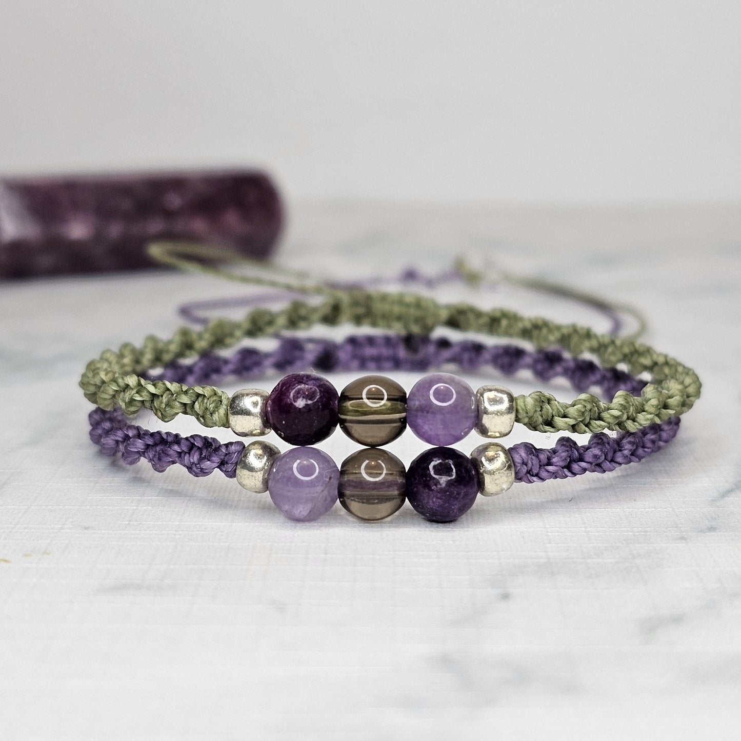 Grounded Strength Bracelet Crystal Bracelet | Lepidolite, Smoky Quartz, Amethyst