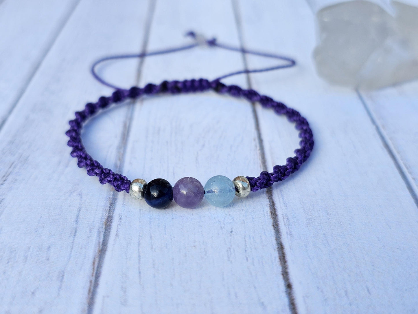 Serenity & Stillness Crystal Bracelet | Blue Tiger Eye, Amethyst, Aquamarine