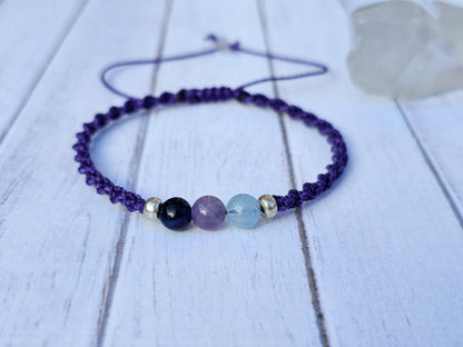 Serenity & Stillness Crystal Bracelet | Blue Tiger Eye, Amethyst, Aquamarine